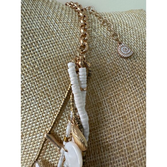 Layered White Gold Shell Charm Necklace Statement Earrings Set, Beach, Coastal - Picture 8 of 9